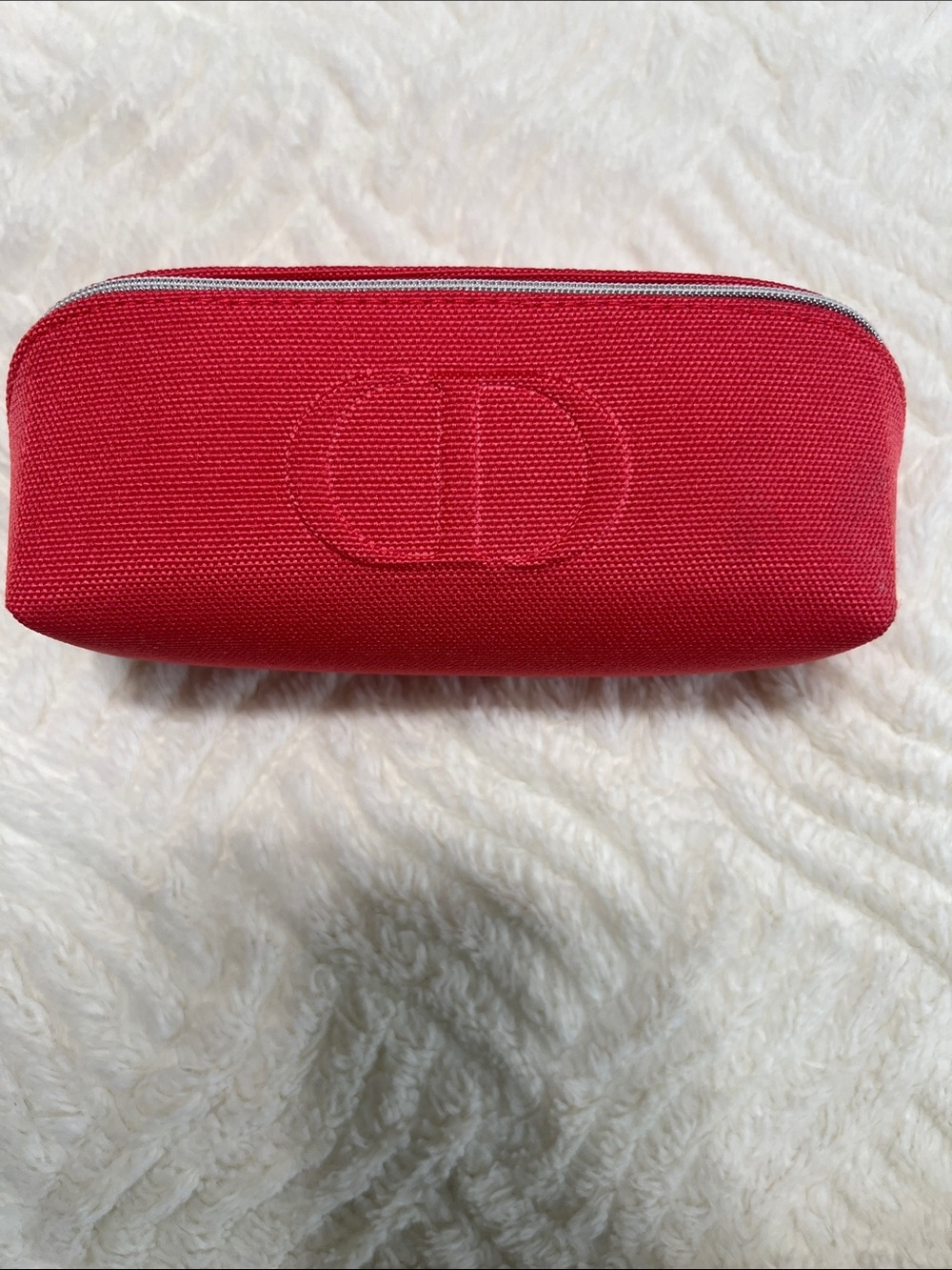 Dior Beauté Red Canvas Cosmetic Makeup Pouch Travel Case Zip NWOB